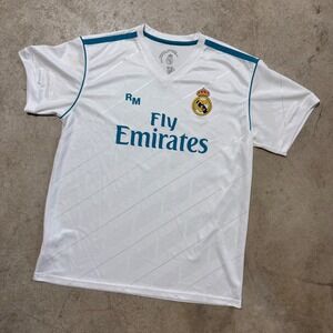 Real Madrid 2017-18 Soccer Jersey Large Football White Teal Sport Shirt